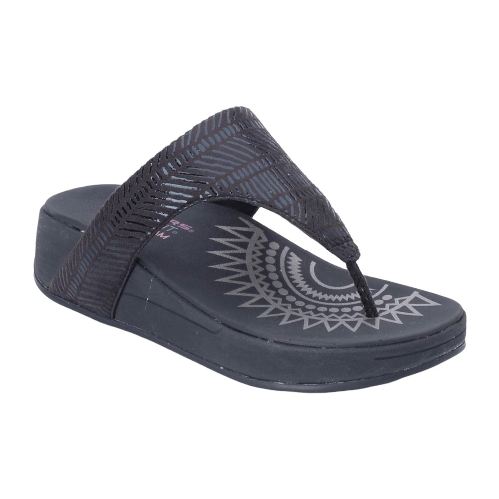 🖤Skechers Retrogrades Jupiter Black Metallic Wide Fit Comfort Flip Flops NEW🖤